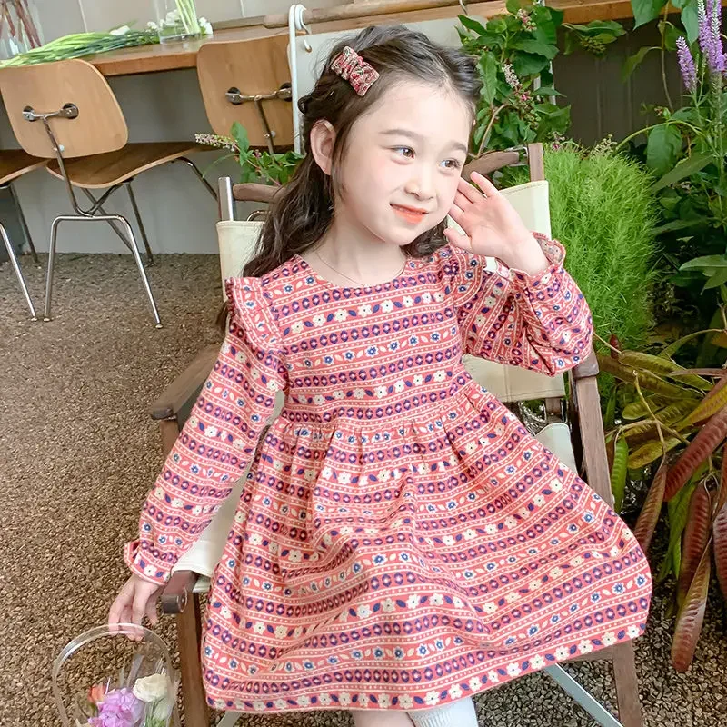 Girls' 2026 New Fall & Spring Chic Long Sleeve Puff Sleeve Princess Dress - Trendy Little Girls' Dress for 4-12 Years Old