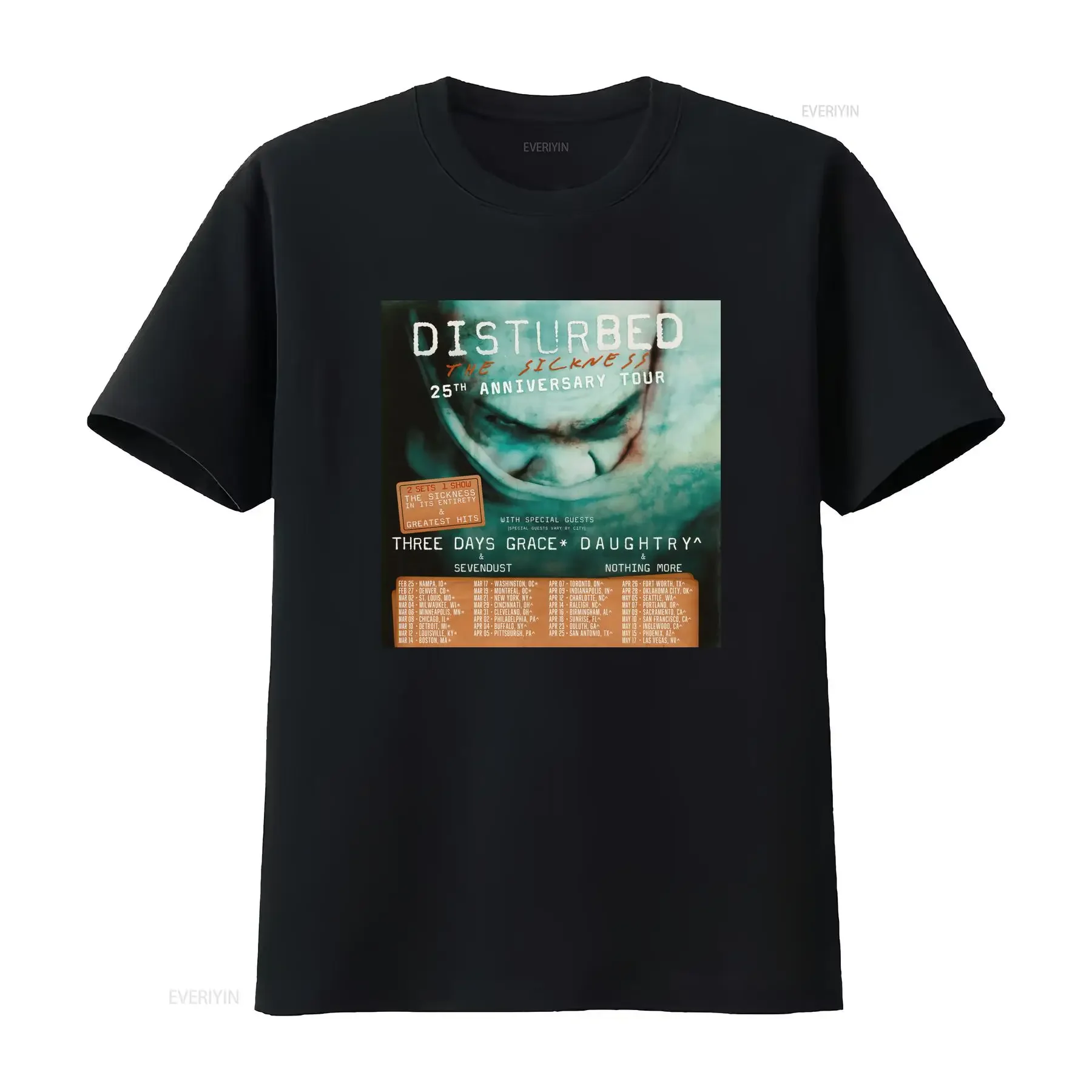 Camiseta Disturbed The Sickness 25th Anniversary Tour 2025 con invitados especiales, talla S-4XL, estilo vintage lavado, gráfico, moda masculina