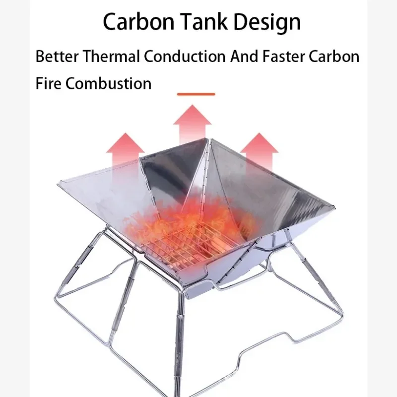 

Burner Stainless Steel BBQ Grill Foldable Fire Pit Portable Campfire Stove for Hiking Picnic Barbacoa Assemble Card Furnace