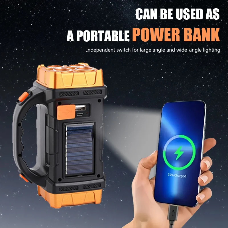 1/2pcs Ultra Bright Solar LED Flashlight with COB Side Lights Rechargeable Torch for Outdoor  Emergency Situations and Daily Use