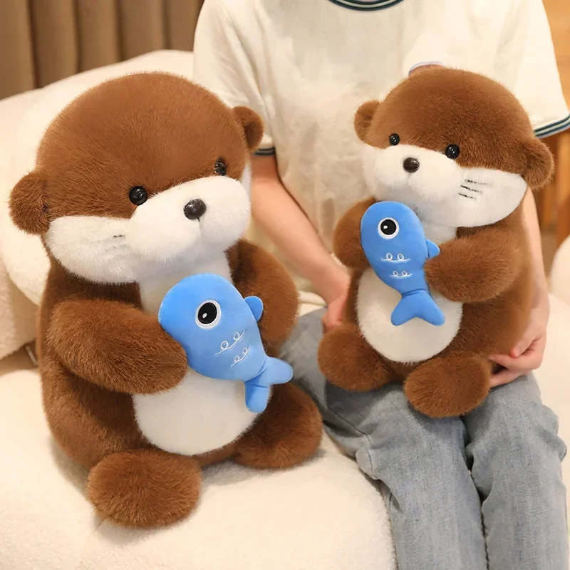 

Kawaii Otter плюшевые игрушки, пухлая кукла-идра с рыбой, мягкая уютная мультяшная кукла-животное, теплый детский компаньон, декор комнаты