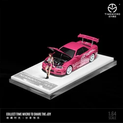 TIMEMICRO-合金シミュレーション車モデル,ピンクの漫画ラテ,1:64日産gtr34