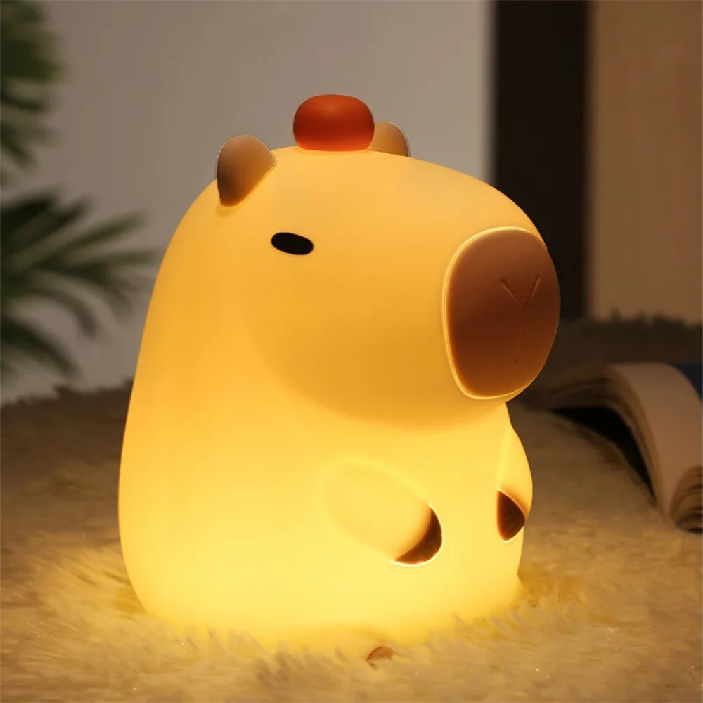 

Adorkable Silicone LED Capybara Night Light Animal Lamp Touch Sensor Nightlight Children Kid Bedside Bedroom Decor Birthday Gift