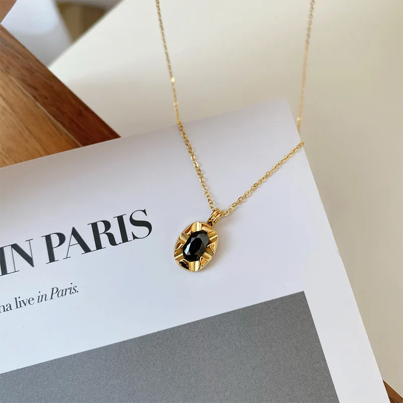 

316L stainless steel black Zircon pendant necklace for women's new luxury girls collarbone necklace jewelry gift