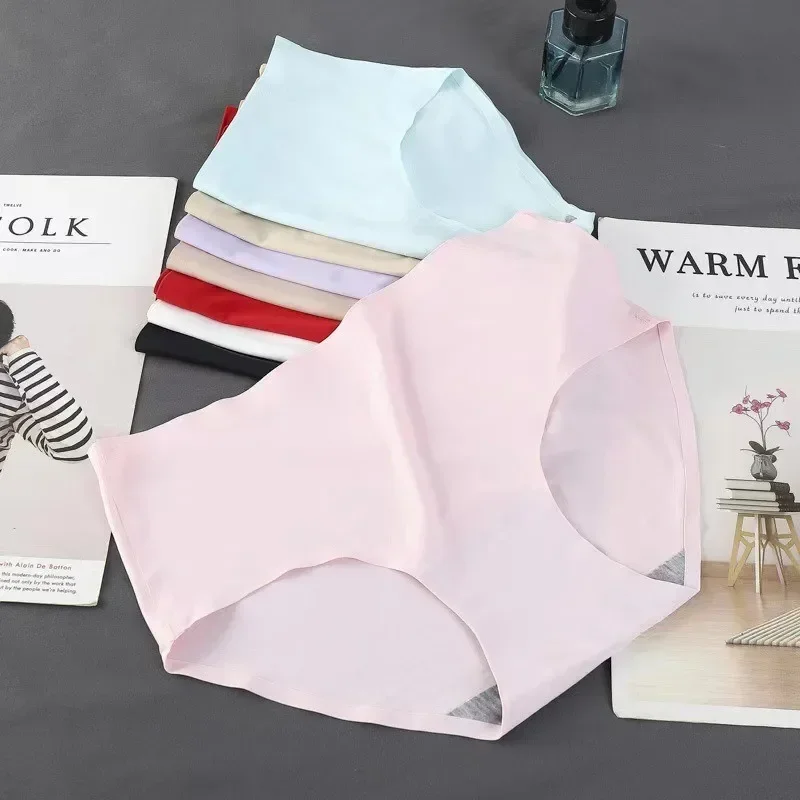 Cuecas sem costura sem costura para mulheres e meninas, seda gelada, simples, monocromáticas, finas, respiráveis, bem próximas, verão, 1 pc