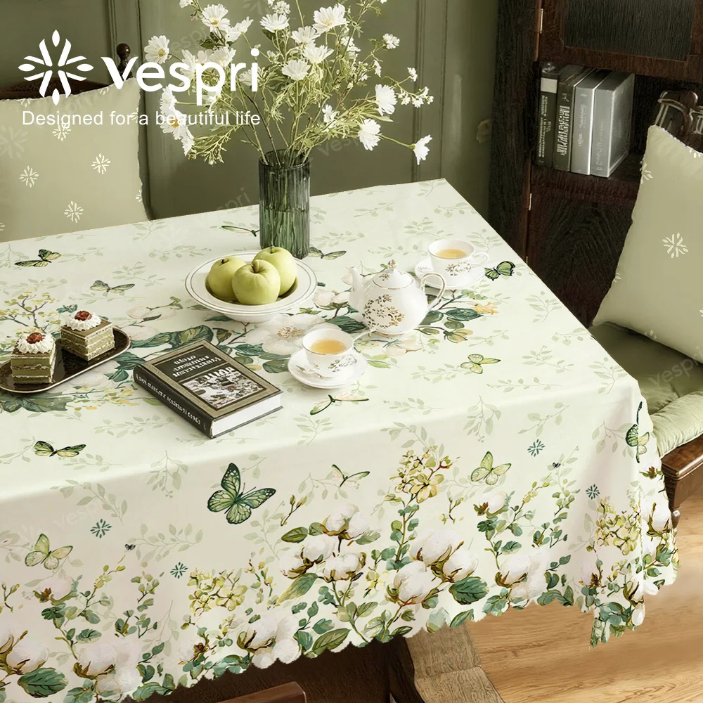 Vespri Mother's Day Tablecloth - Spring, Floral Design, White and Green Decorations