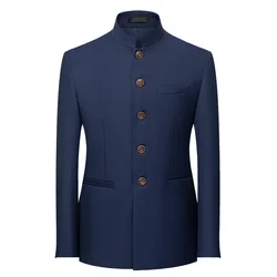 Plus Size 6XL Men's Chinese Stand Collar Blazer Solid Casual Suit Jacket Men Wedding Business Slim Fit Blazer Tang Tunic Jackets