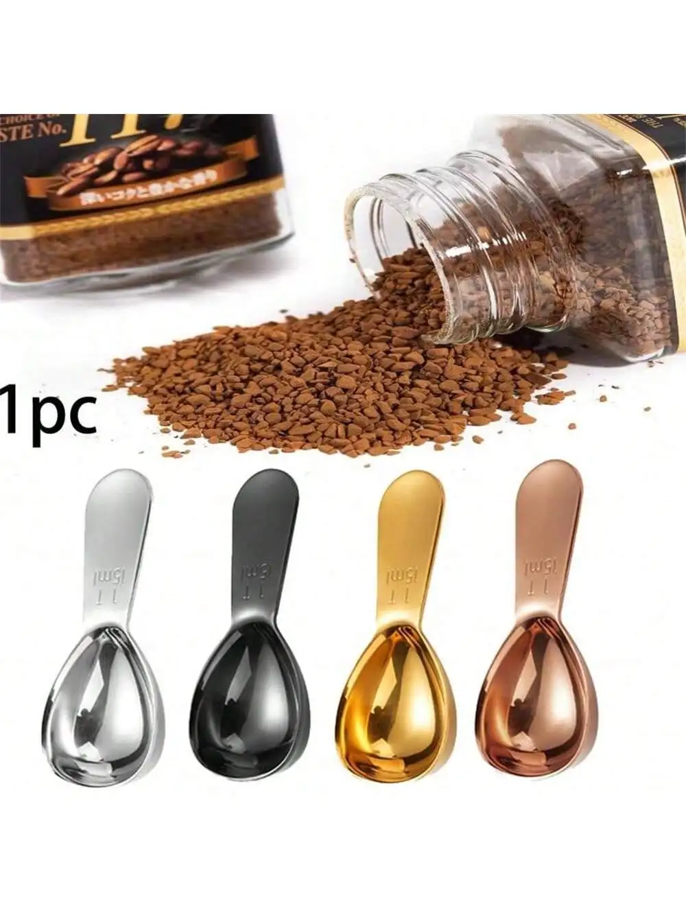 1pc 15ml Stainless Steel Short Handle Coffee Measuring Spoon With Scale Marks,  Baking Utensil, Milk & Coffee Powder Measuring