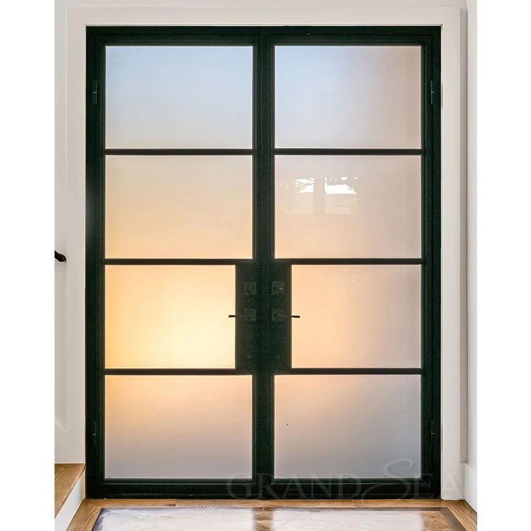 High Quality Wrought French Steel Iron Luxury Glass Door Handle Entrance Double Door