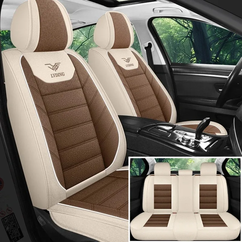 

5 Seat High Quality Linen Car Seat Covers Strong Sweat Absorption Breathable Soft Comfort Full Coverage Design All Season Use