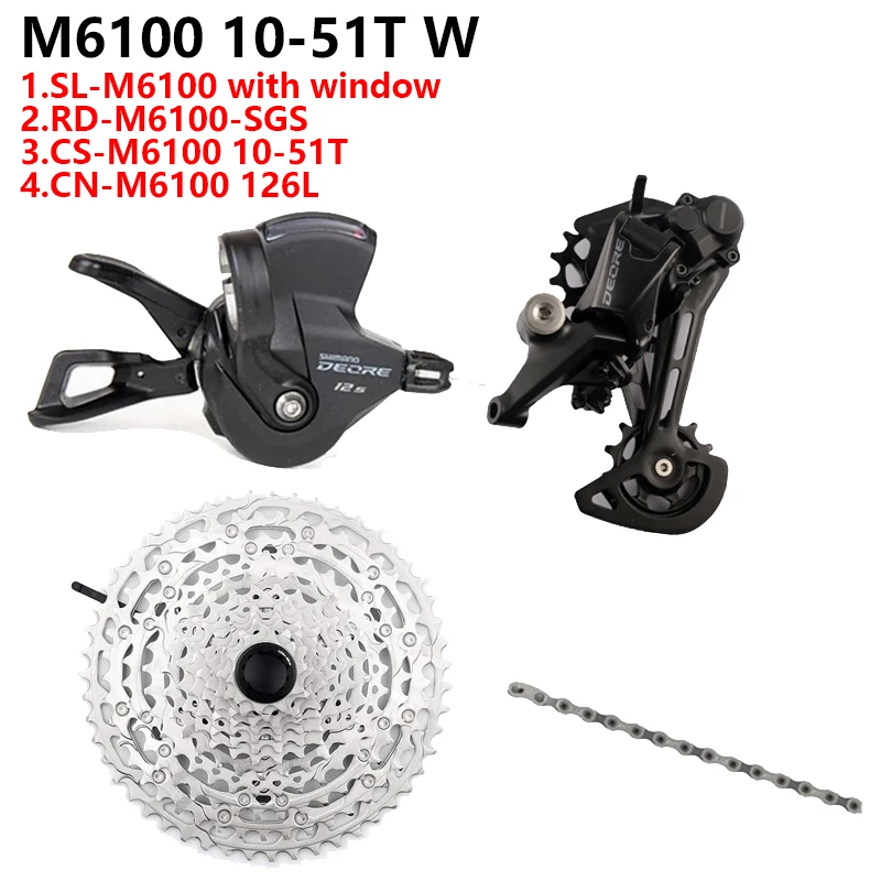 SHIMANO DEORE 12s Groupset M6100 SL+RD+CN Sunshine 11-46T 11-50T Cassette 12 Speed Groupset For MTB Mountain Bike With/No Window