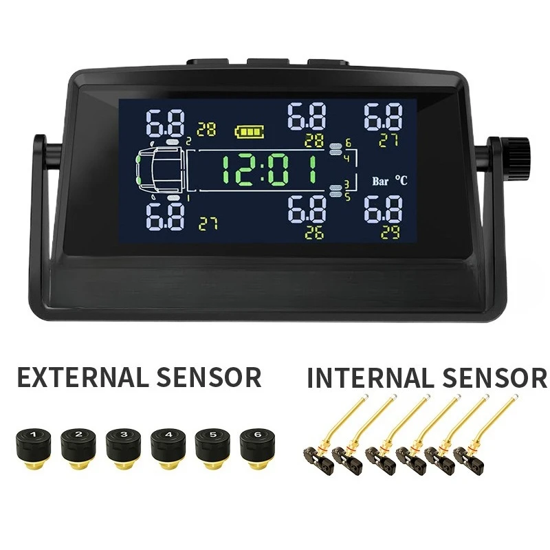 6-Wheel  Light  Heavy Truck RV Wireless  Pressure Solar Tire Temperature Simultaneous Display TPMS