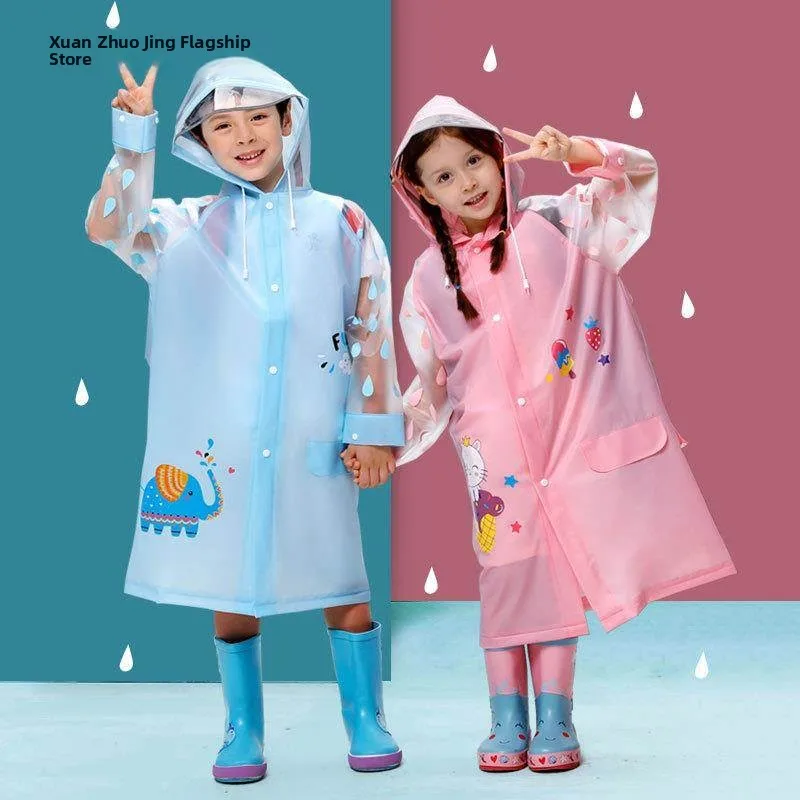 

Children's Raincoat Full Body EVA Fabric Fashionable with School Bag Position Large Children Baby Raincoat