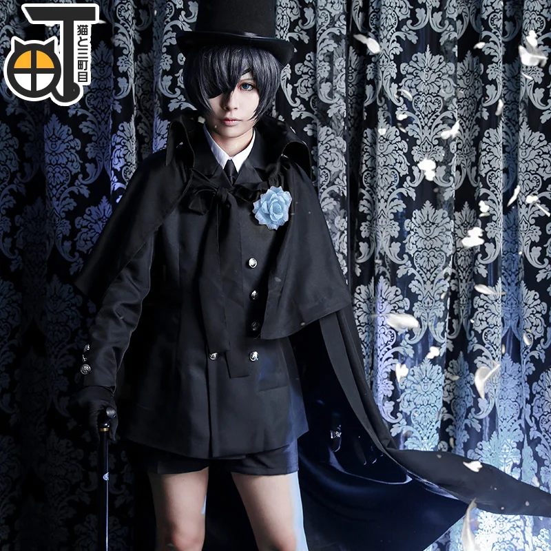 Anime preto mordomo ciel phantomhive funeral cosplay cotume kuroshitsuji traje de halloween fantasia festa roupa ternos diários para homem