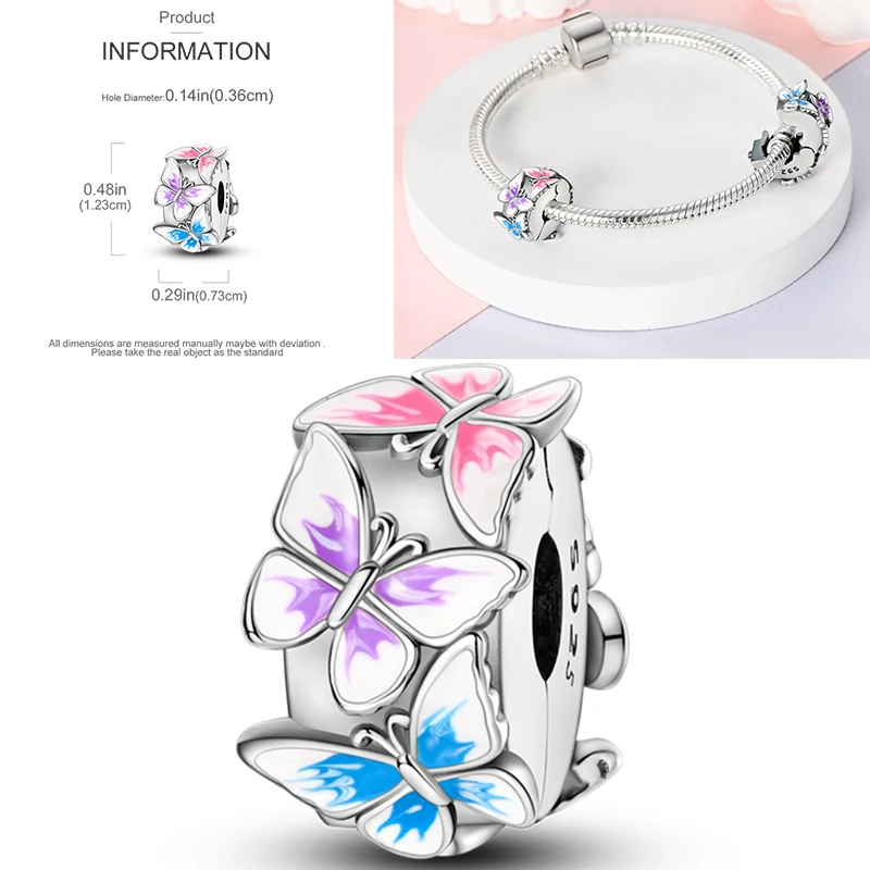 Schmetterlingsanhänger 925 Sterling Silber Rosa Blau Regenbogen Perlenanhänger Passend für Europäische Armbänder DIY Schmuck Geschenk für Frauen und Mädchen 2026 – Detail 27