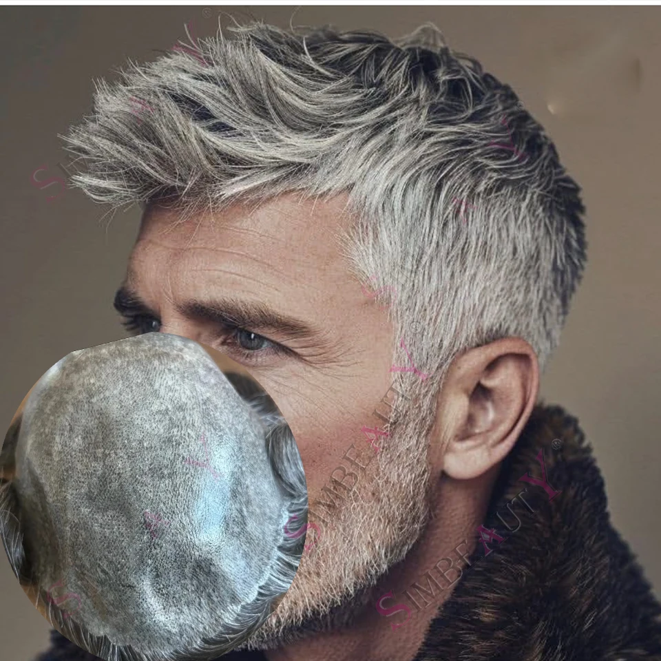 

1B50 1B20 1B80 Старый мужской протез из настоящих человеческих волос Капиллярная система Натуральная линия роста волос Необработанная кожа Силиконовые мужские парики