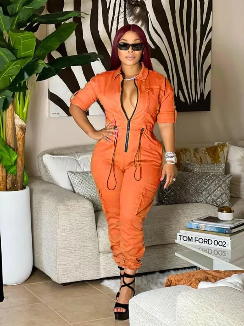 

Женские сексуальные комбинезоны в стиле карго на молнии спереди, тонкие женские сексуальные уличные вечерние 2026, летний новый модный цельный костюм, длинный комбинезон