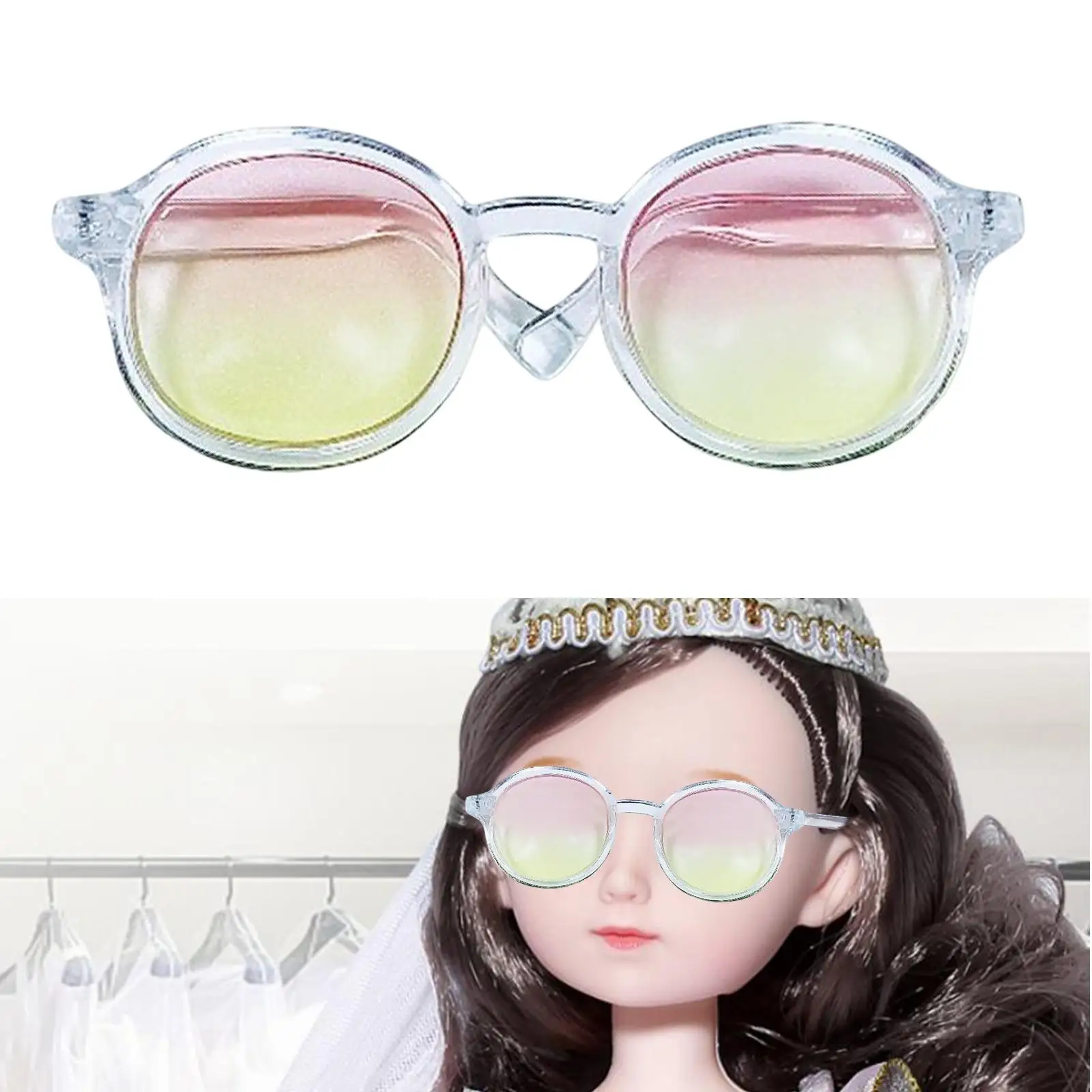 2x1/6 인형 선글라스 드레스업 안경 12인치 인형용 라운드 안경 핑크 옐로우