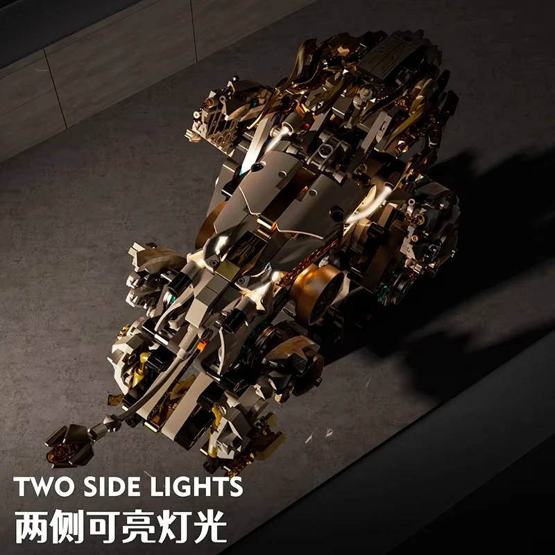 Modelo de bloques de construcción móviles con articulación de león mecánico Cyberpunk con tubo de luz + soporte de exhibición juguete para regalo para niños