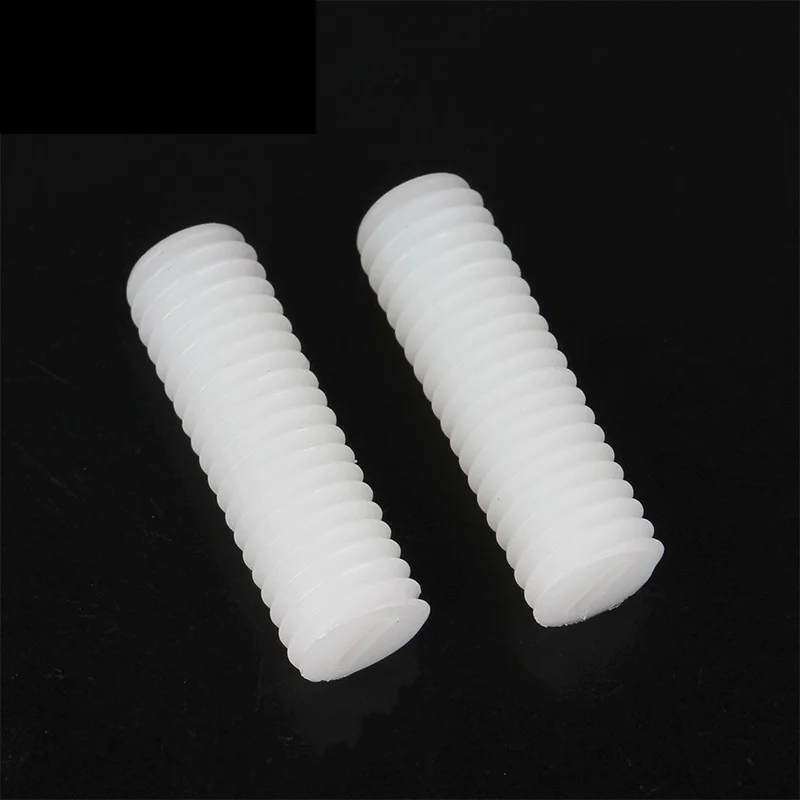 M3 M4 M5 M6 M8 M10 M12 Parafusos de uma palavra de nylon sem cabeça Isolados de plástico de nylon branco sem cabeça Parafuso sem cabeça