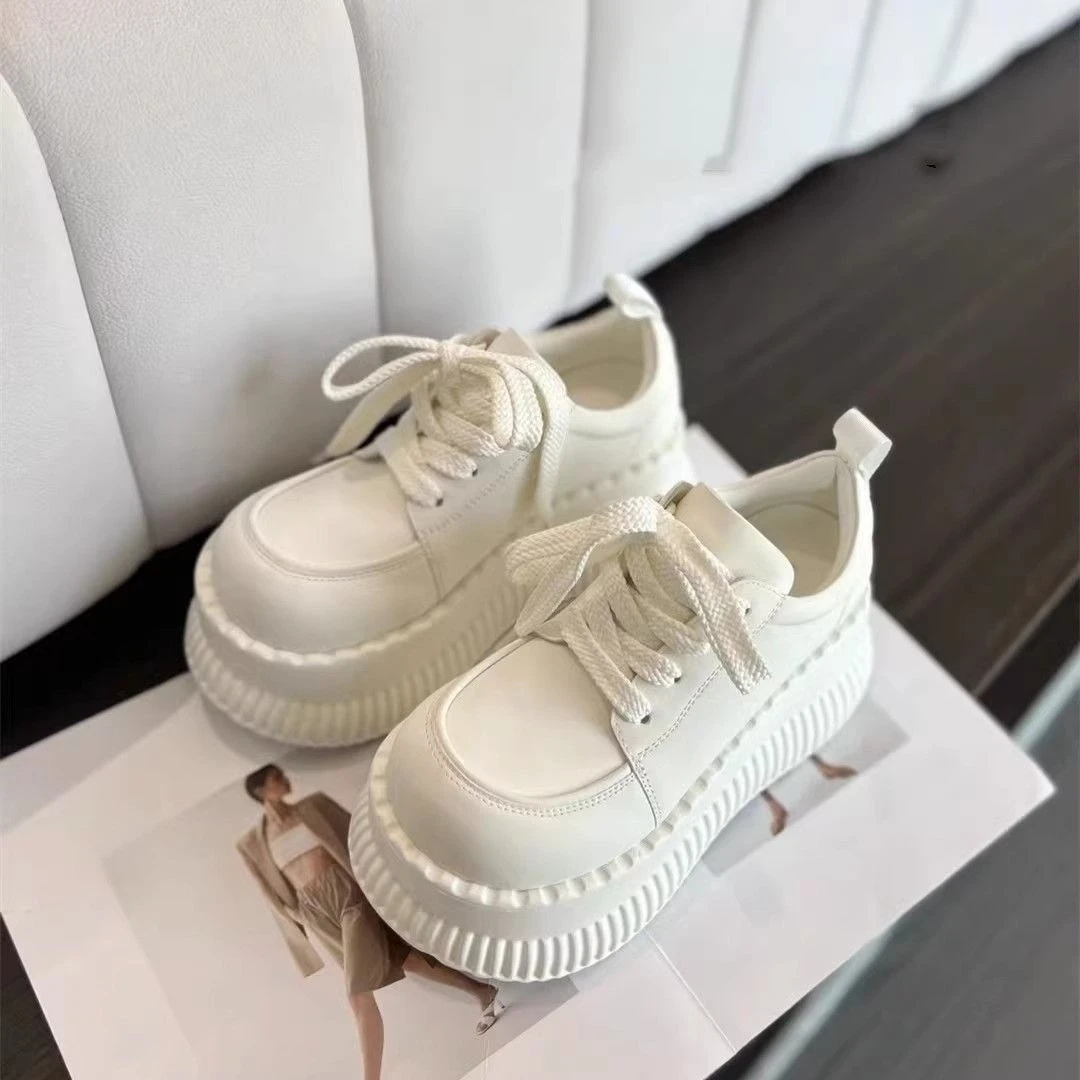 

Korean White Loafers 2025 Thick Sole Chunky Sneakers for Women Comfy Mix and Match Footwear with Breathable Mesh​