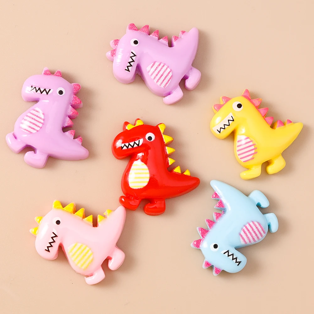 Leslie 10 Stück einfarbige niedliche Dinosaurier-Charms aus Kunstharz mit flacher Rückseite, Cabochon für Nagelkunst, Haarnadeln, Handyhülle, DIY-Zubehör – Detail 3