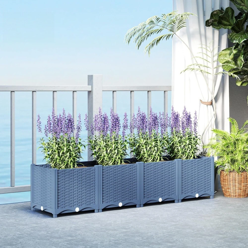 

5 x 1 x 1 ft Raised Garden Bed, Indoor Outdoor Plastic Planter Box with Drainage Holes, Drain Plugs and Water, Customized