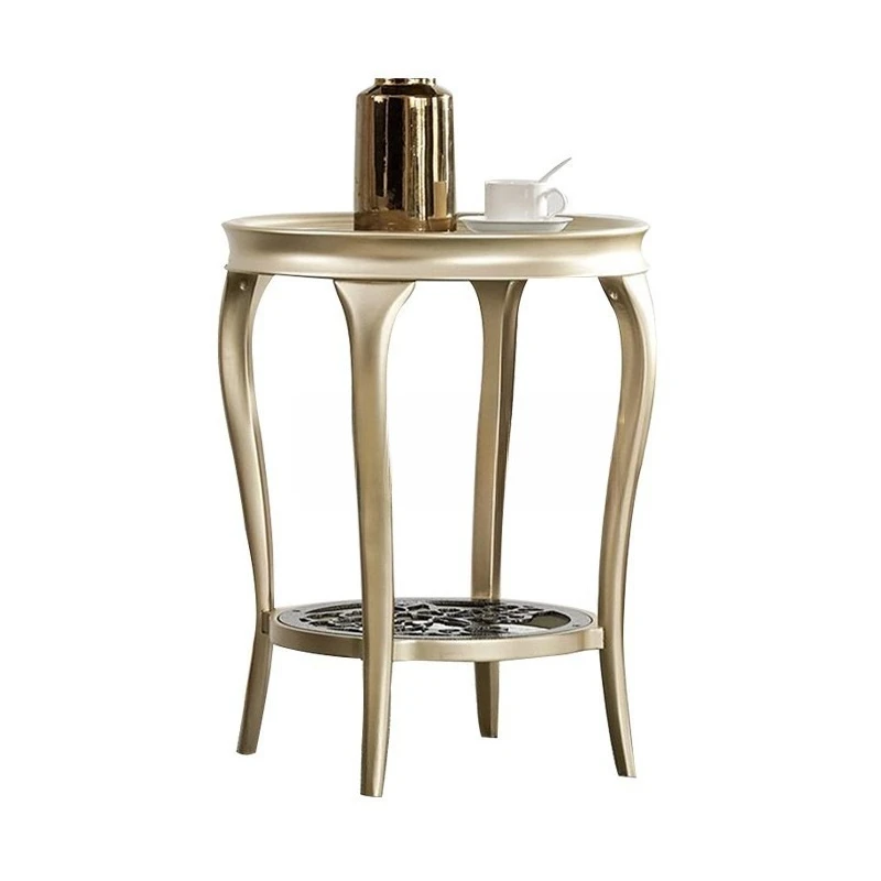 Nordic light luxury edge few high-end beech sofa corner few champagne gold solid wood glass round few creative movable