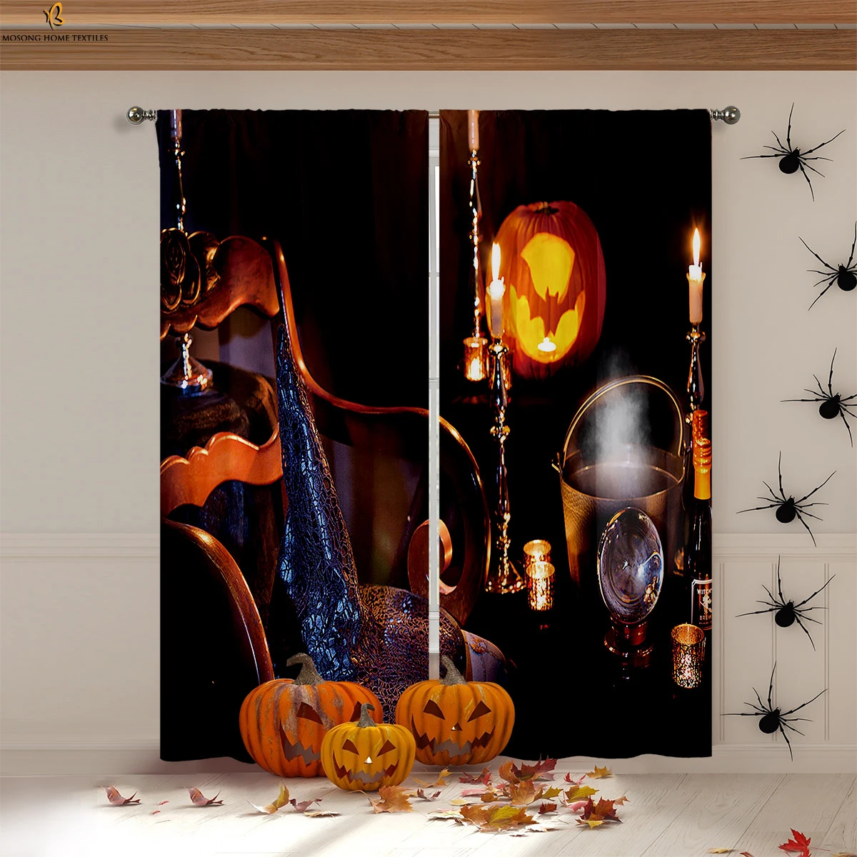 

Halloween Decoration Curtains Horror Pumpkin Ghost Print Curtains High Quality Heat Insulation Blackout Curtains 2 Pieces