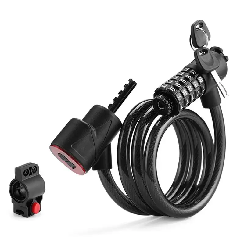 NEW HOT In Stock-Bicycle Lock With Light 5 Digit Security Password Bike Lock Steel Cable Chain Lock For Road Bike