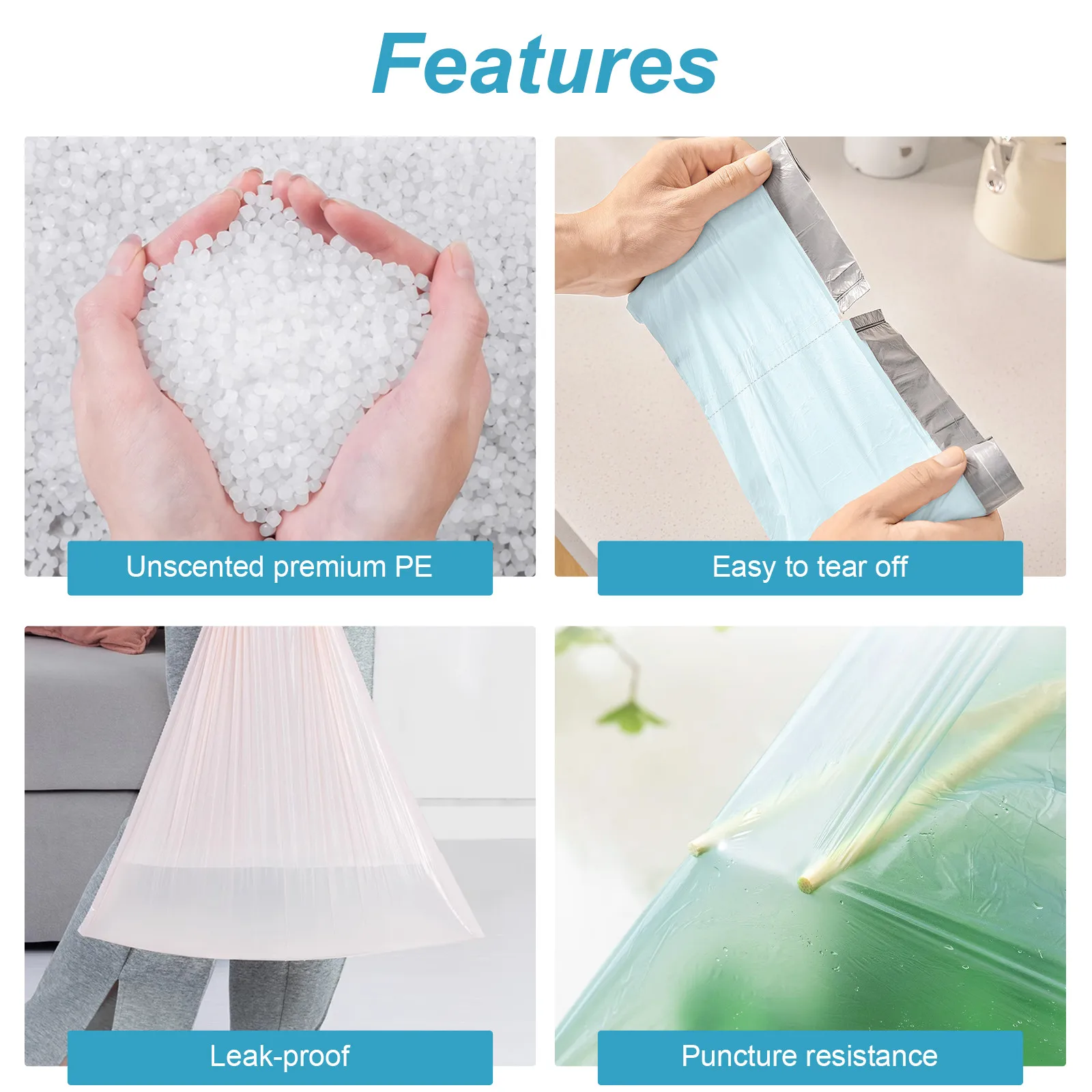 4 Gallon Drawstring Trash Bags 45x50 cm Unscented Garbage Bags Trash Can Liners for Office Bedroom Bathroom Thickened 1Roll