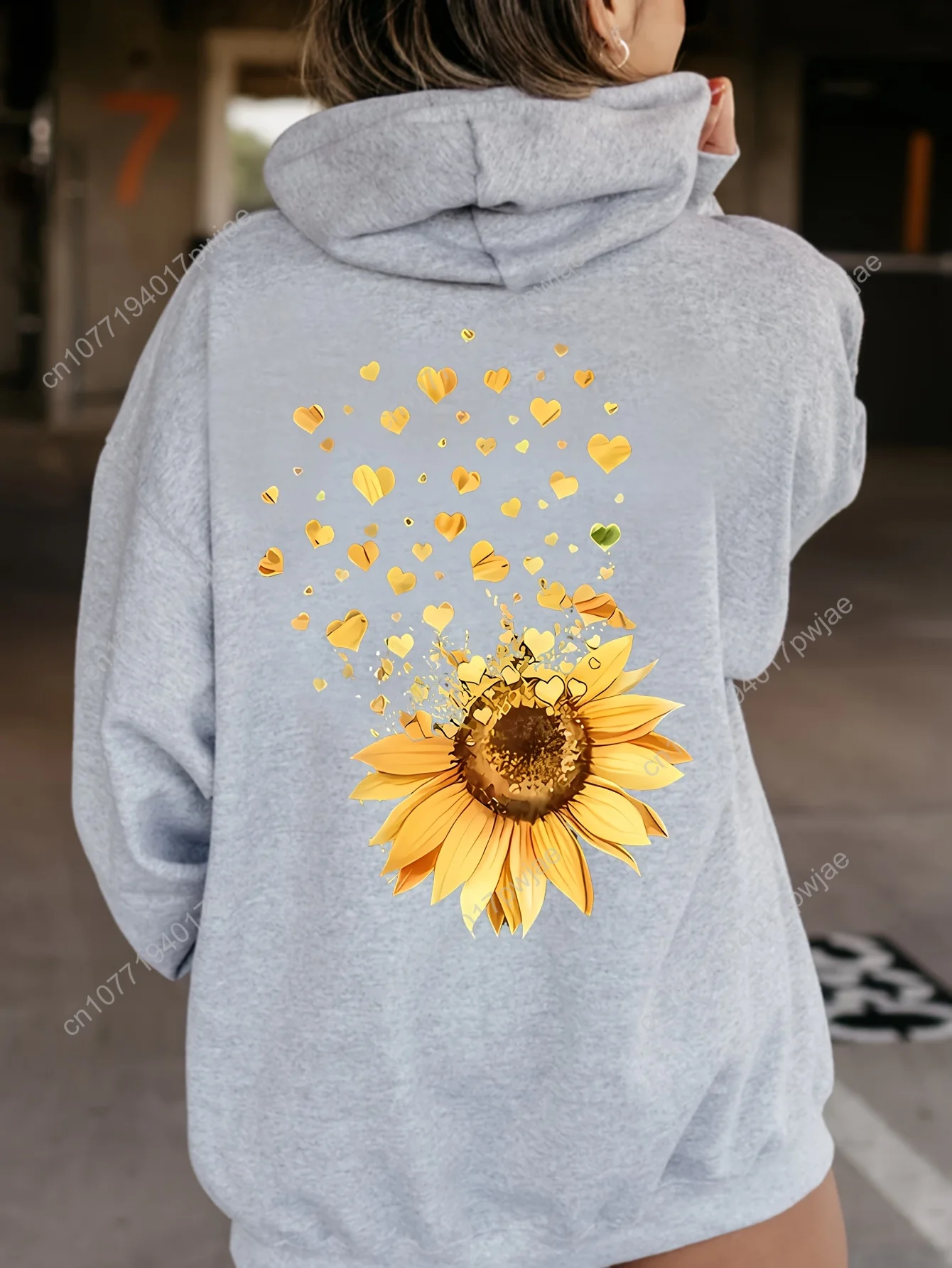[Hoodie aconchegante de inspiração vintage] Moletom feminino aconchegante com pingente de outono – estampa de girassol e letras de inspiração vintage, lavável à máquina Po