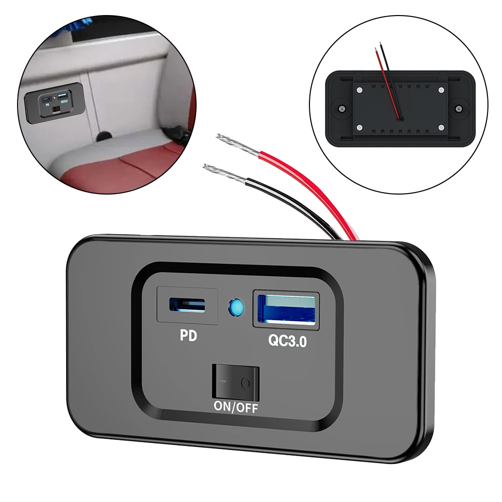 

Dual USB PD QC3.0 Car Charger Socket Boat RV Fast Charging Outlet LED Power Adapter Panel 36W DC12V-24V