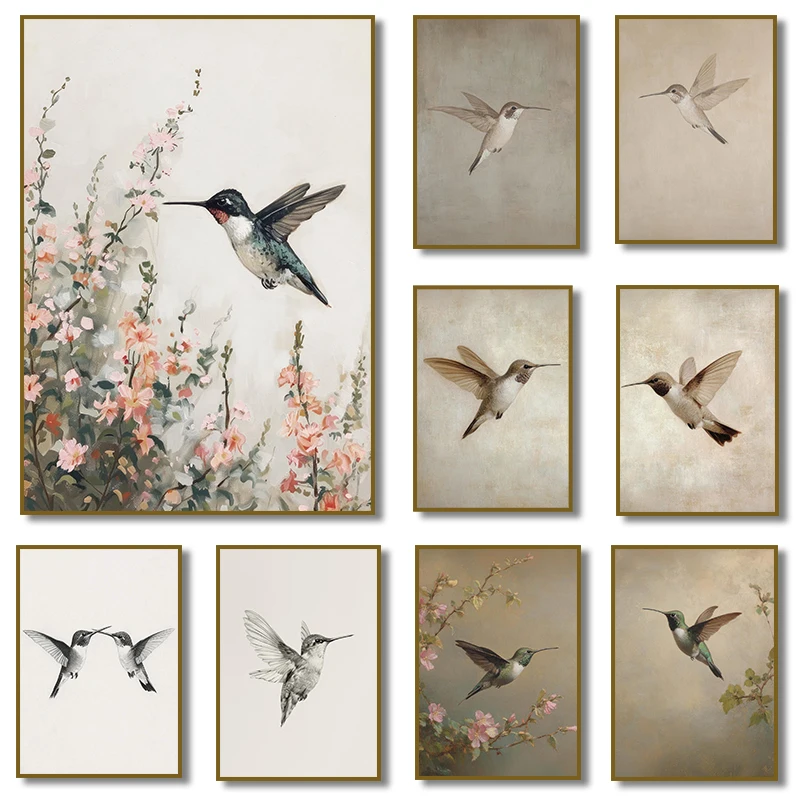 Vintage Hummingbird Sketch Bird Animal Drawing Illustration Poster Canvas Painting Print Wall Art Pictures Home Decor