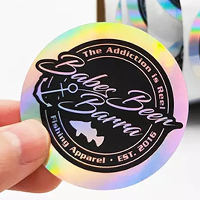 Custom Glitter Stickers Waterproof Decorative Logo Label Laptop Cartoon Hologram Holographic Sticker Anime Cute Clear Label