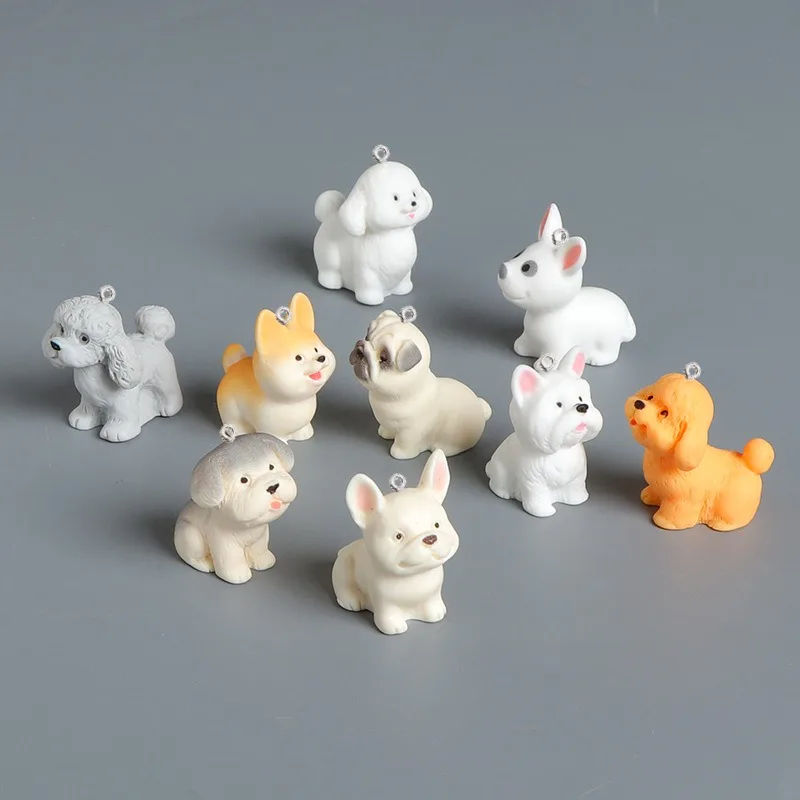 10Pcs Cute Dog Resin Pendants Ring Figurine For Jewelry Findings Earrings Necklace Keychain Clothing Bag Crafts Materials Hook