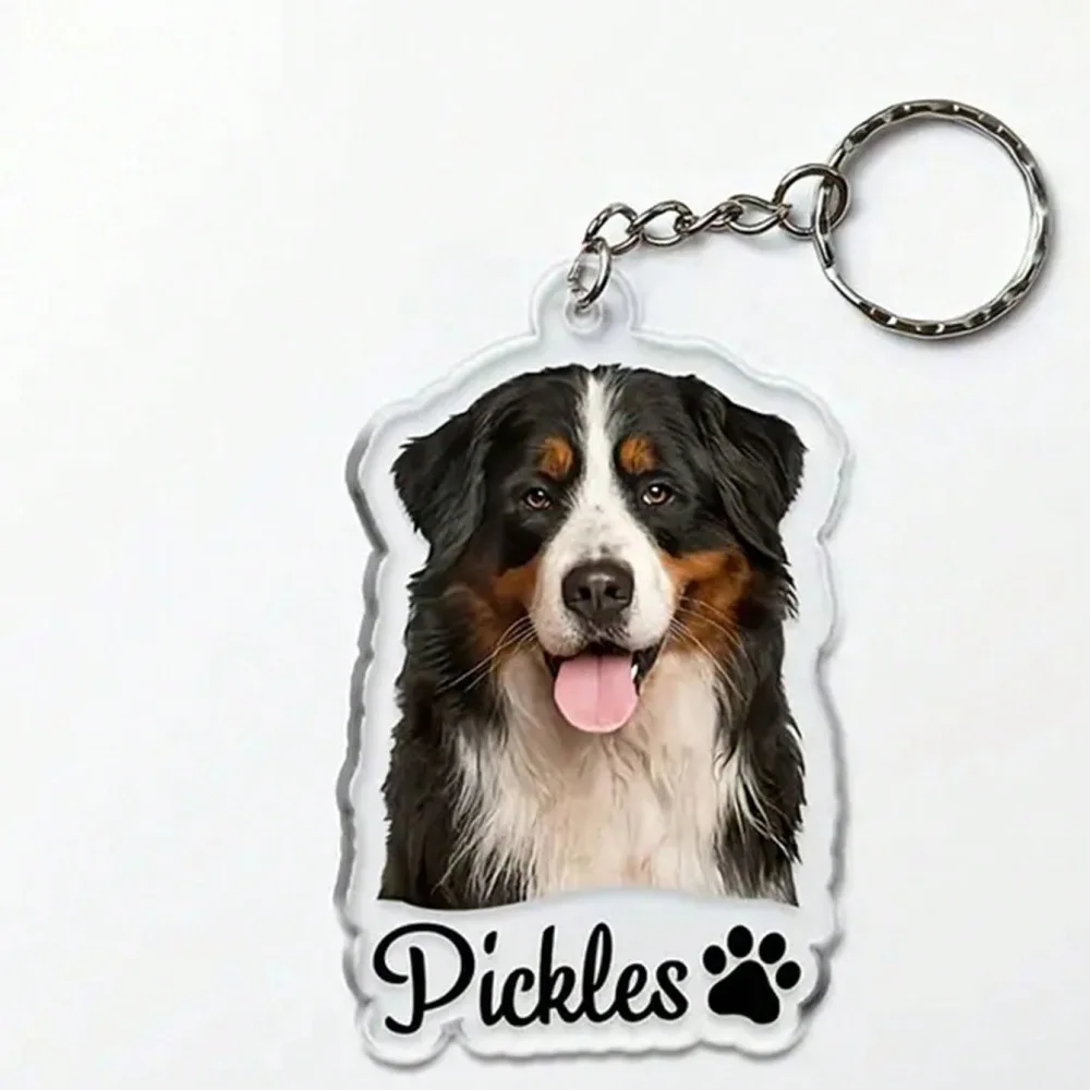 تخصيص الحيوانات الأليفة الاكريليك لوحة الظهر قلادة المفاتيح مجوهرات هدية تذكارية الكلب القط الحيوانات الأليفة اسم الصورة DIY مفتاح سلسلة هدية