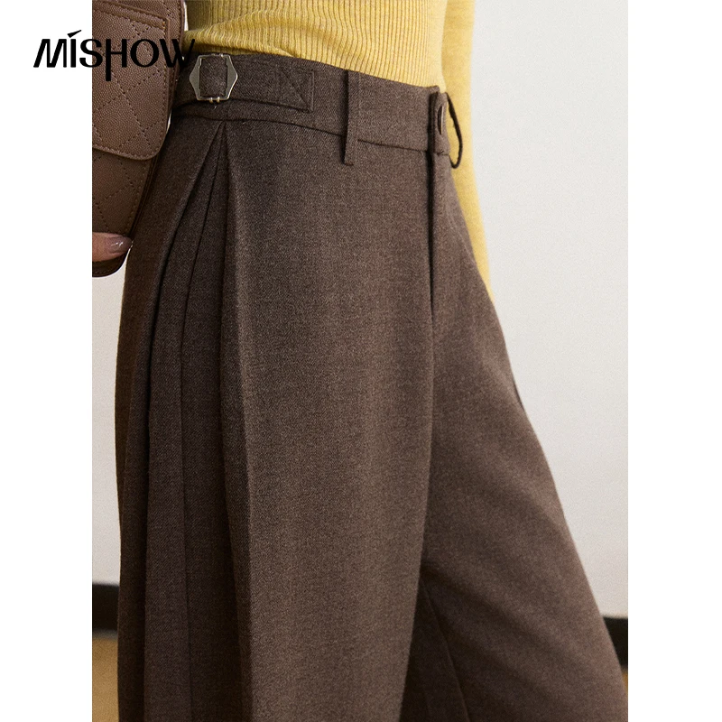 MISHOW Women's Pants Woolen Wide Leg Adjustable Waist Tab Loose Fit Trousers 2026 Autumn New Commuter Female Clothing MXF46K2777