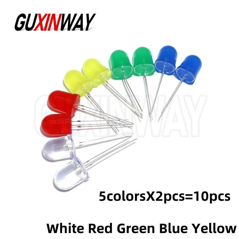 10mm Led Diodes Muticolor Lights White Red Green Blue Yellow Assorted Bulbs Set Light Emitting Diodes Assortment Kit