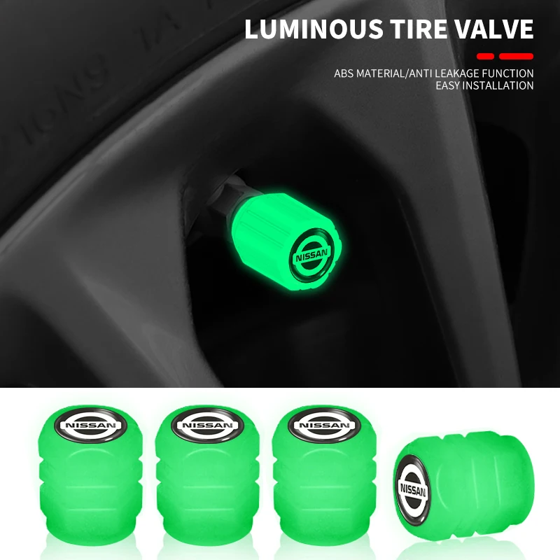 4PCS Luminous Car Tire Valve Cap Fluorescent Night Glowing Decor For Nissan Volkswagen Subaru JEEP Volvo LEXUS Cadillac Skoda