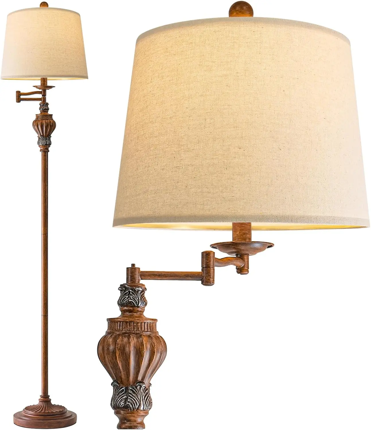

61" Vintage Floor Lamp with 350° Adjustable Swing Arm, Standing Lamp for Bedroom Living Room, Retro Tall Lamp for Home Decor