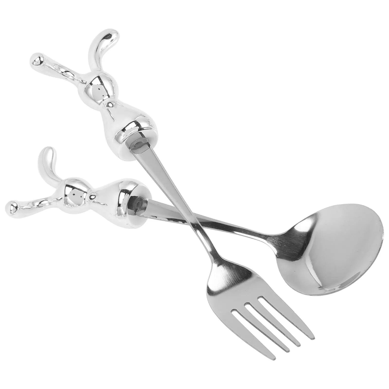 

2Pcs Stainless Steel Bunny Spoon Fork Set Kids Portable Lightweight Durable Ergonomic Toddler Eating Utensils Kids Utensils