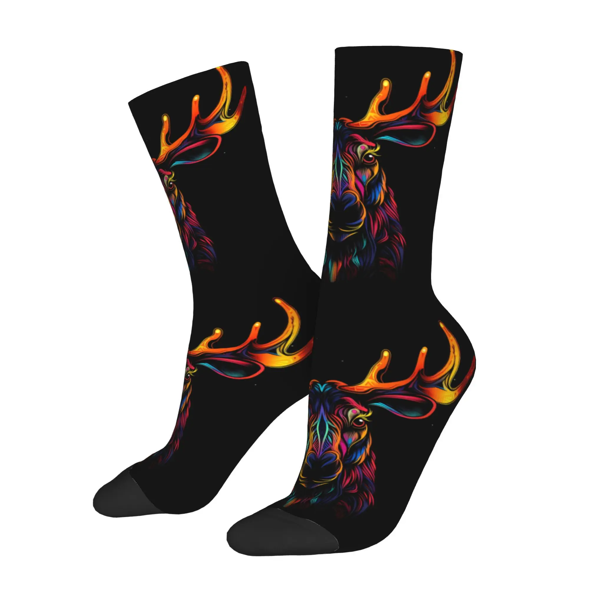 

Happy Men's Socks Colorful Moose Face Wild Animal Vintage Street Style Novelty Crew Sock Gift Pattern Printed