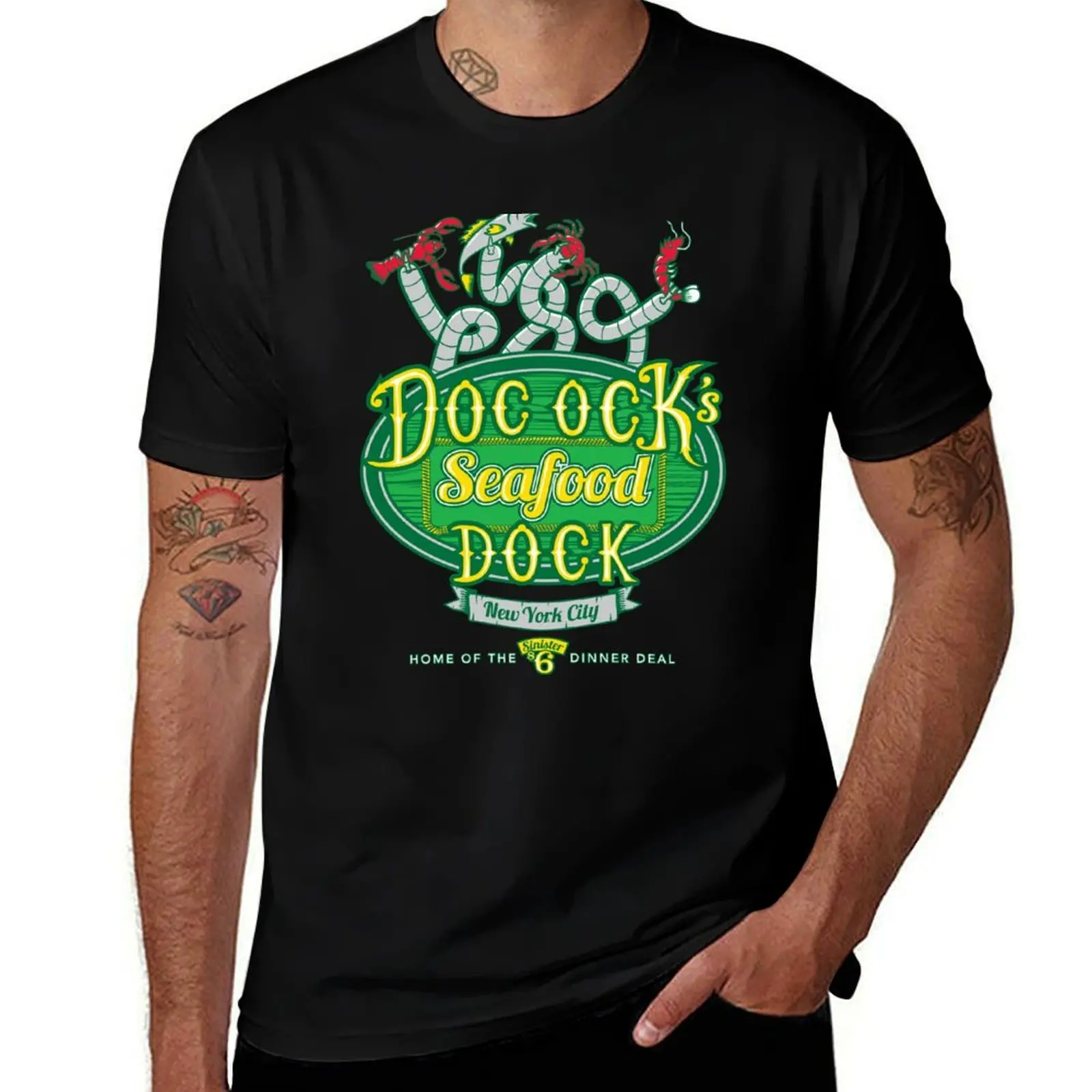 Doc Ock's Seafood Dock T-Shirt Basic All Season Solid T-Shirt