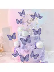 11 piezas de sombreros de pastel de mariposa morados, sombreros de pastel de taza de papel de mariposa 3D, decoraciones de pastel de cumpleaños de mariposa púrpura