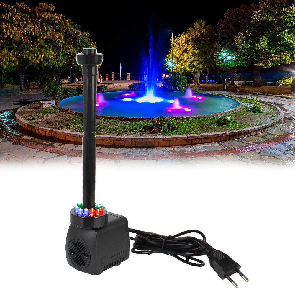 With Power Cord Garden Aquarium Fountain 15 W Water Pump with 12 LED Light EU Plug Waterproof Adjustable Ultra-quiet