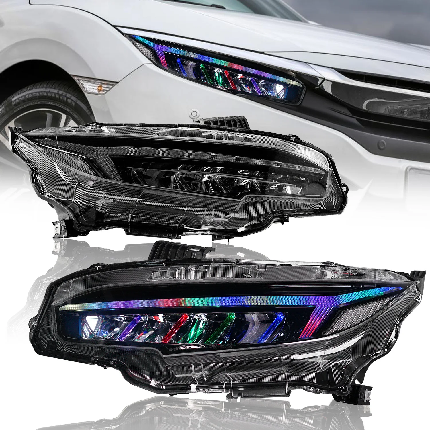 

Suitable for 16-21 10th generation LED headlight assembly colorful RGB modified red cool lights