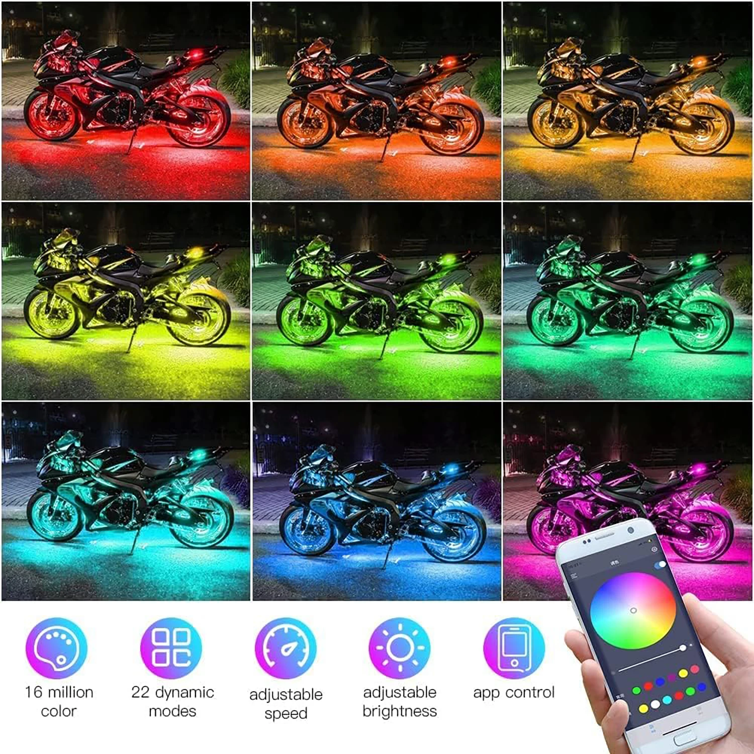 8/12in1 Motorcycle LED Undergl - Rgb Underglow Strip ulasan dan harga
