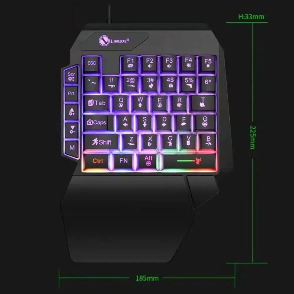 Mini teclado colorido com uma mão, luminoso, ultrafino, teclado de mão única, 35 teclas, usb, para jogos, teclado mecânico, laptop