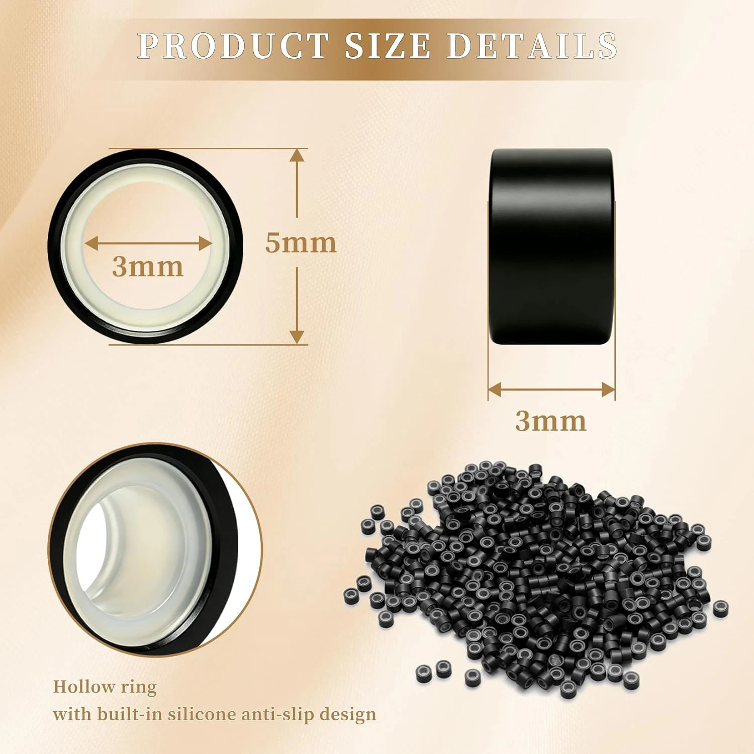 1000PCS Silicone Hair Extensions Beads, 5mm Lined Micro Links Beads, Silicone Lined Micro Rings Hair Extension Device Tool Kits